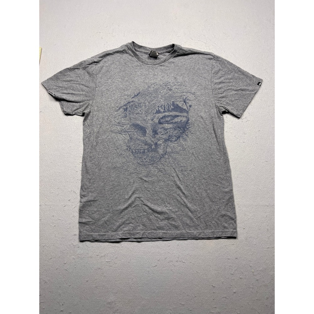 Quiksilver T-Shirt Cotton Poly Heather Gray Graphic Skull Large Mens